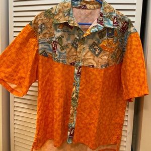 Tropical shirt. A variety of islands and a solid orange.